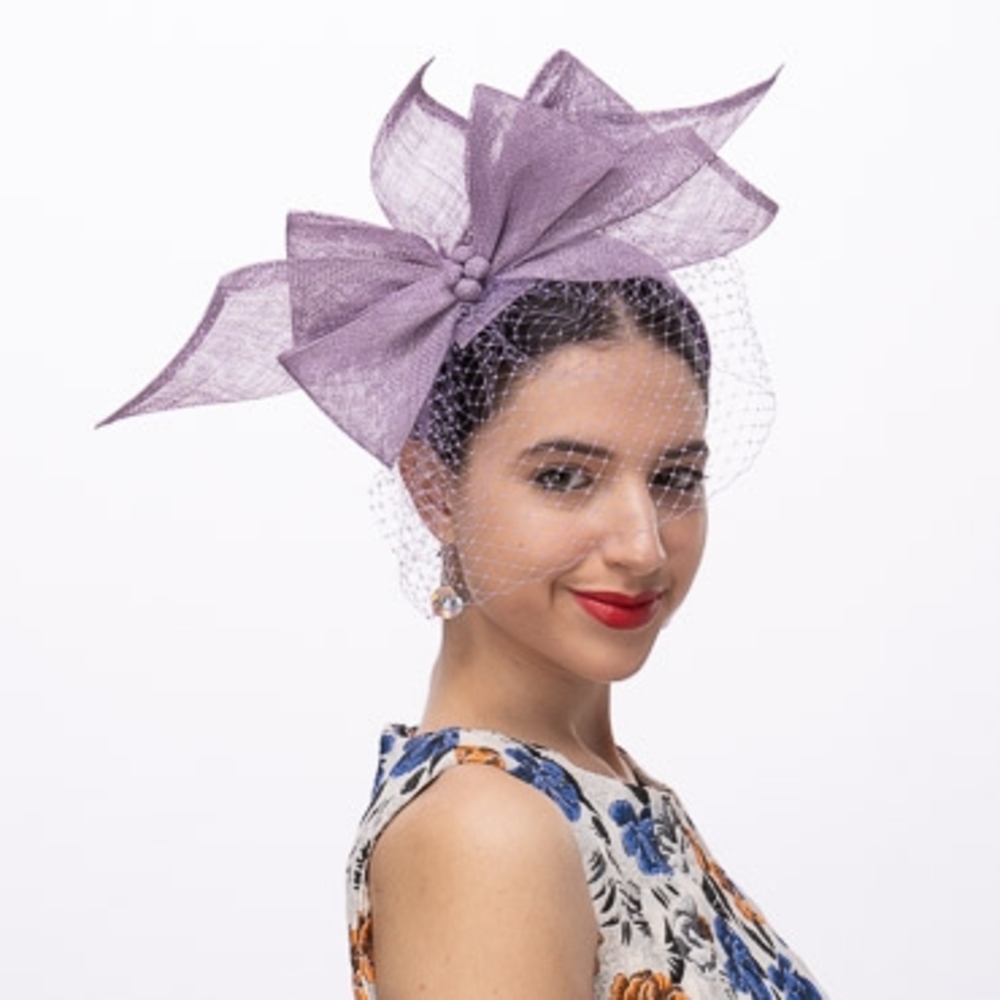 Elegant Purple Fascinator Hat with Dramatic Bow
